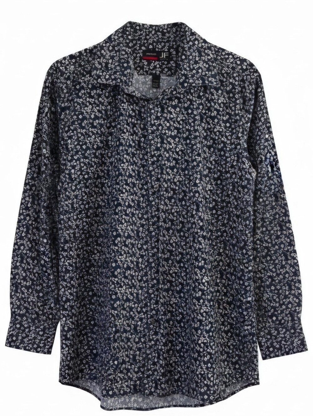 JF J. Ferrar Navy Blue Floral Long Sleeve Button Down Dress Shirt Mens